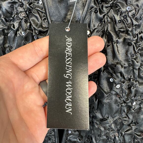 Adressing Woman Jacket Womens Medium Black Full Zip Embellished Crinkle Sequin - Picture 8 of 15